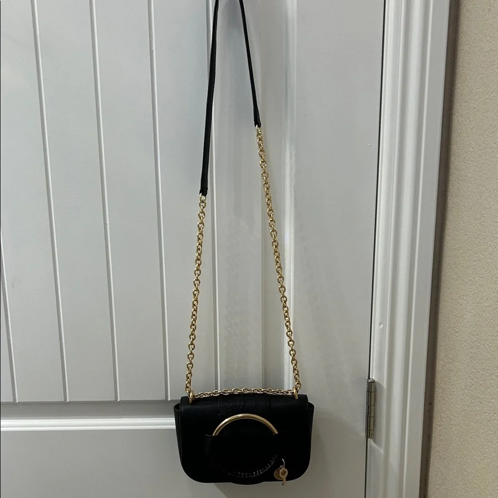 See By Chloe Beautiful Black Leather Crossbody Bag with Gold Accents - Picture 3 of 12